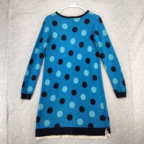 hanna andersson Sweater Dress Girls Size 12 150 Blue Polka Dot Lace Trim Ruffle - Picture 9 of 12